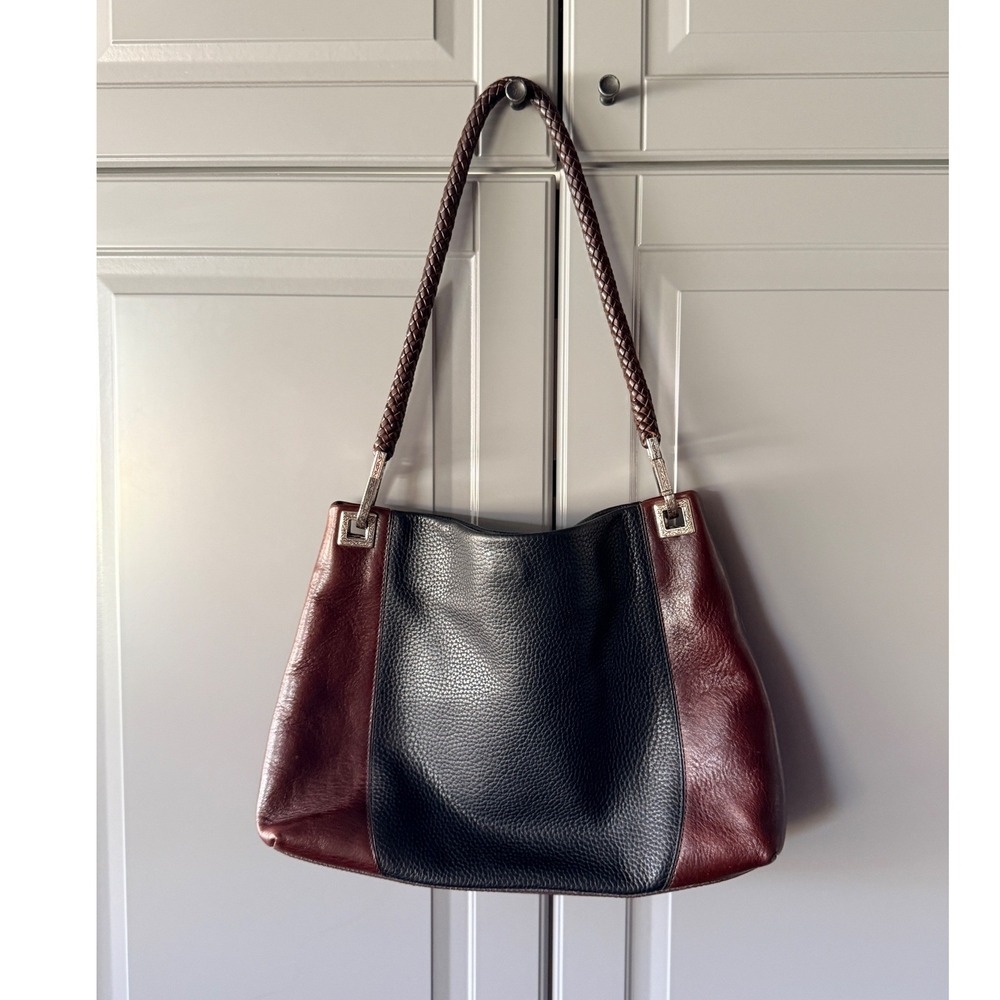 Brighton Vintage Charlotte Pebbled Leather Shoulder Purse, Brown Black,OS - Picture 4 of 10